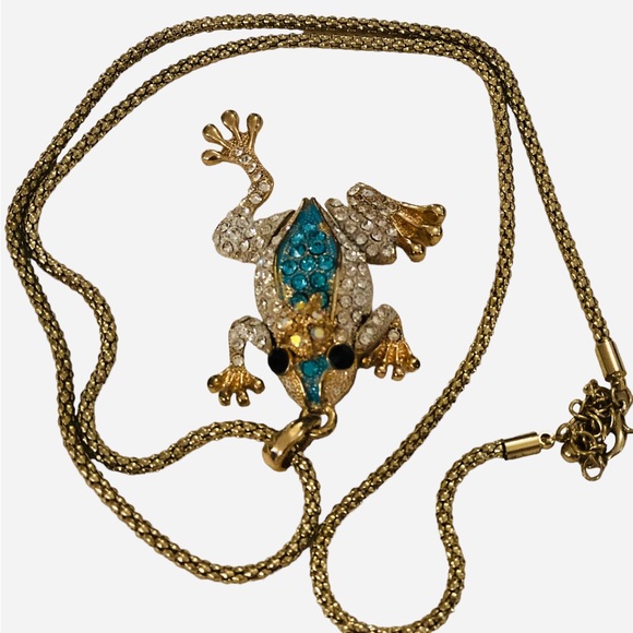 Frog Prince Rhinestone Encrusted Necklace - Picture 11 of 14